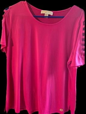 Michael Kors Hot Pink Cutout Sleeve Top-XL